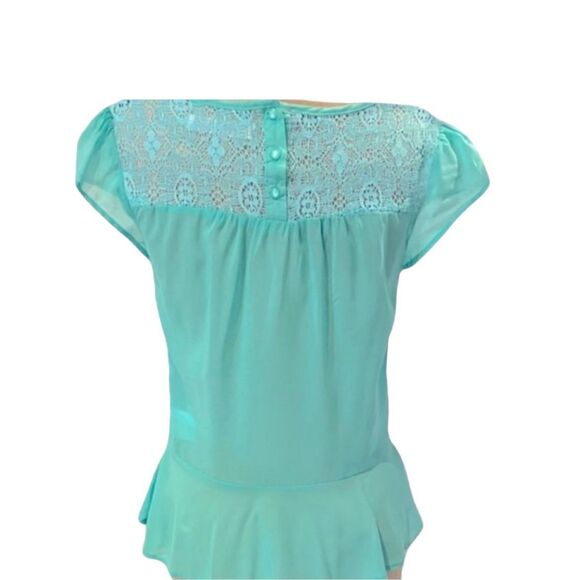 Cache Cache Lightweight Lace Embroidery Chiffon Aqua Color Blouse, Top - Size 1 - Picture 2 of 9